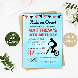 Invitation anniversaire BMX | Invitation BMX | Téléchargement numérique | Toile | Anniversaire Bmx SV | Bmx S | 5 x 7, 4 x 6 po. Options modifiables Bmx Bike Party