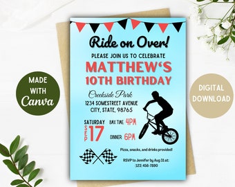 Invitación de cumpleaños de BMX / Invitación de BMX / Descarga digital / Canva / Bmx SV Cumpleaños de BMX / Bmx S / Opciones de 5 x 7, 4 x 6 pulgadas Fiesta de bicicletas BMX editable