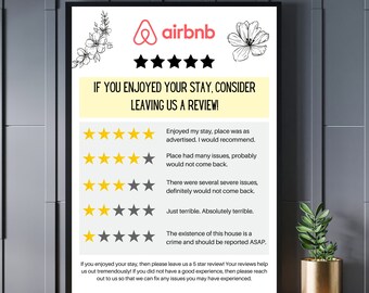 Airbnb Welcome Sign, Review Guide, Airbnb, 1 Page Airbnb Welcome Sign, Airbnb signs, Airbnb Printable, Digital Download, Home Decor 8.5x11in