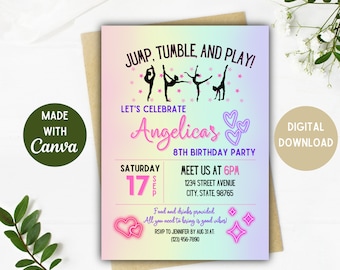 Invitaciones de gimnasia / Invitación de cumpleaños de gimnasia / Regalo de gimnasia / DESCARGA DIGITAL / Opciones de 5 x 7, 4 x 6 pulgadas / Invitación de gimnasia