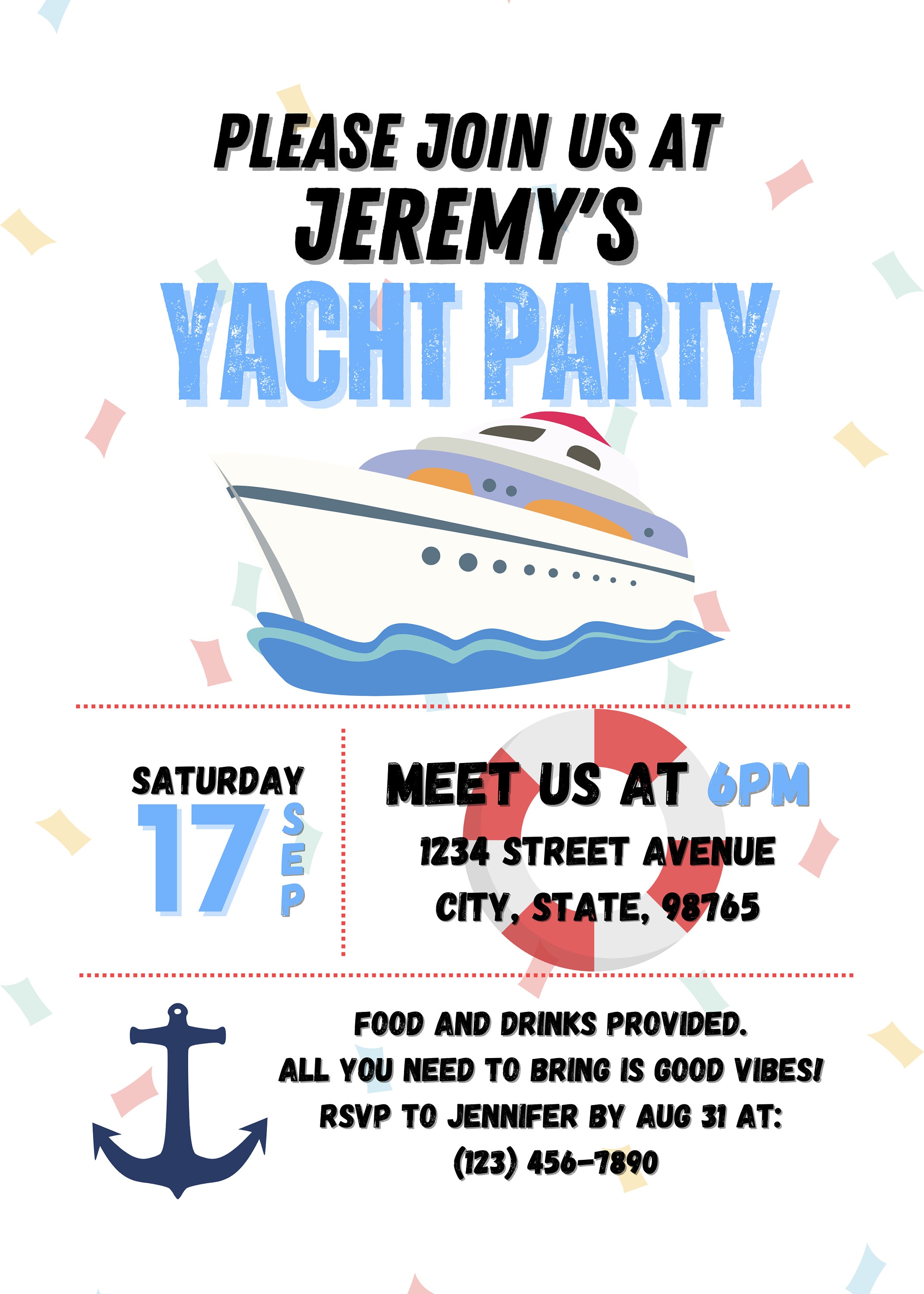 Yacht Birthday Party Invitation TEMPLATE Yacht Party Invitation Yacht