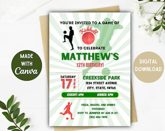 Invitación a fiesta de kickball / Fiesta de kickball / Kickball / Descarga digital / Opciones de 5 x 7, 4 x 6 pulgadas / Invitación de cumpleaños de kickball / Tarjeta editable