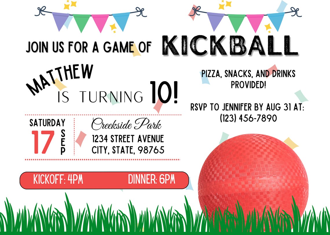 Kickball Party Invitation Kickball Party Kickball Digital Download 5x7