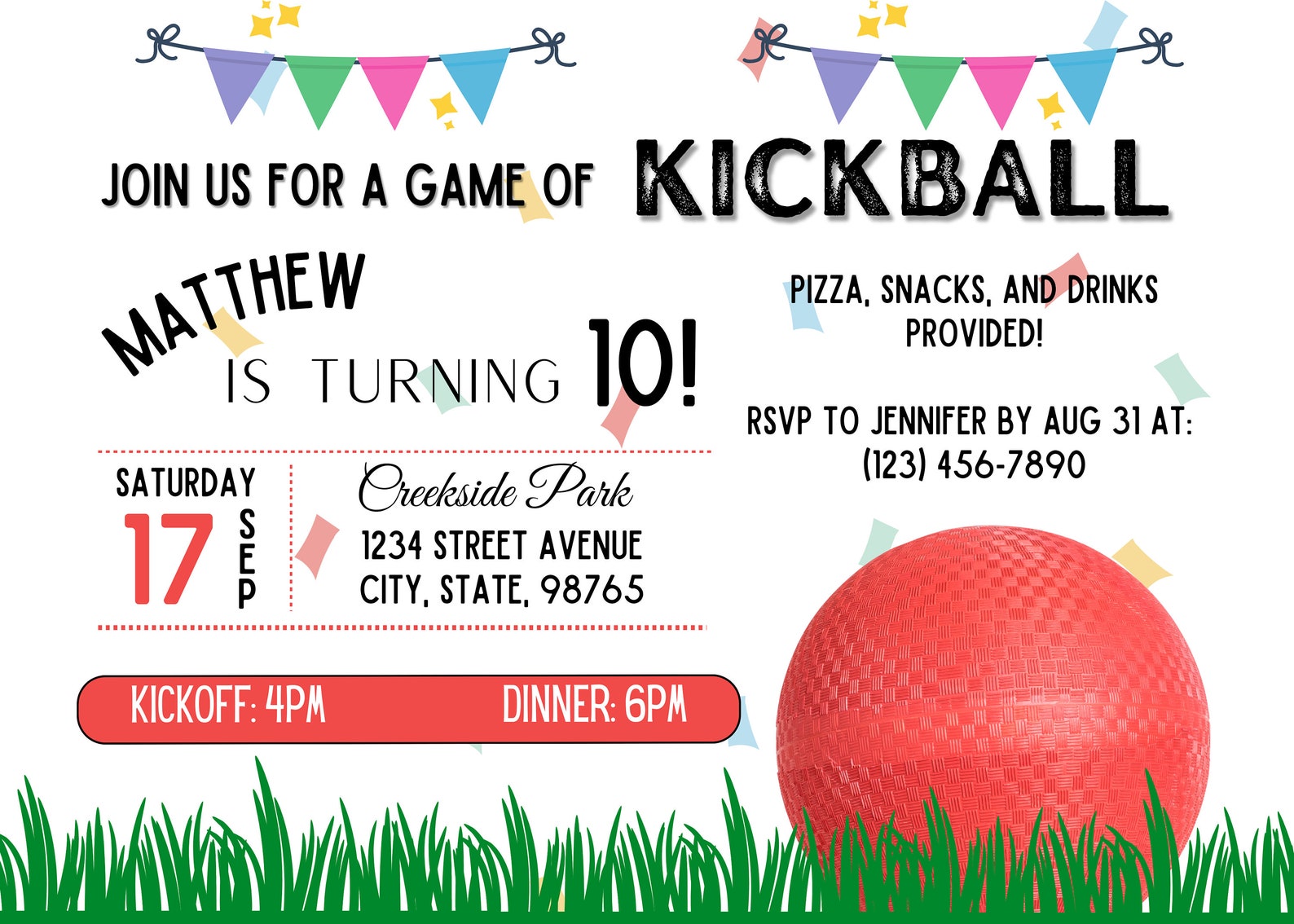 Kickball Party Invitation Kickball Party Kickball Digital Download 5x7