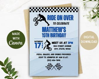 Invitación de cumpleaños de BMX / Cumpleaños de BMX / Descarga digital / Fuente Mx Bmx Bmx SV Bmx S Cumpleaños de Bmx / Opciones de 5 x 7, 4 x 6 pulgadas Fiesta de bicicletas BMX editable