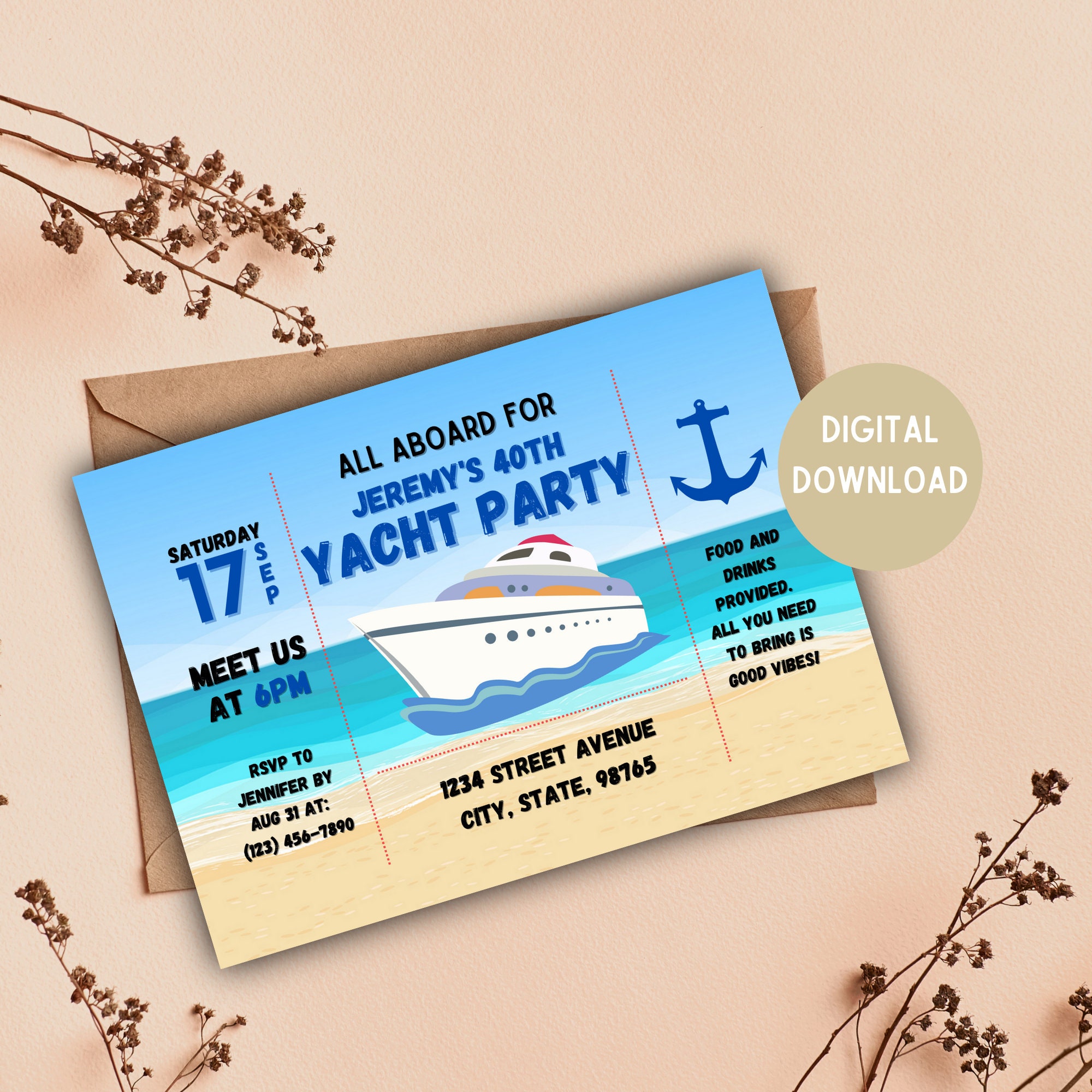 Yacht Birthday Party Invitation TEMPLATE Yacht Party Invitation Yacht