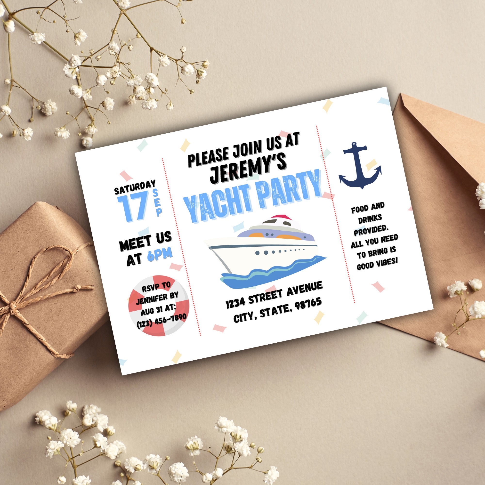 Yacht Birthday Party Invitation TEMPLATE Yacht Party Invitation Yacht