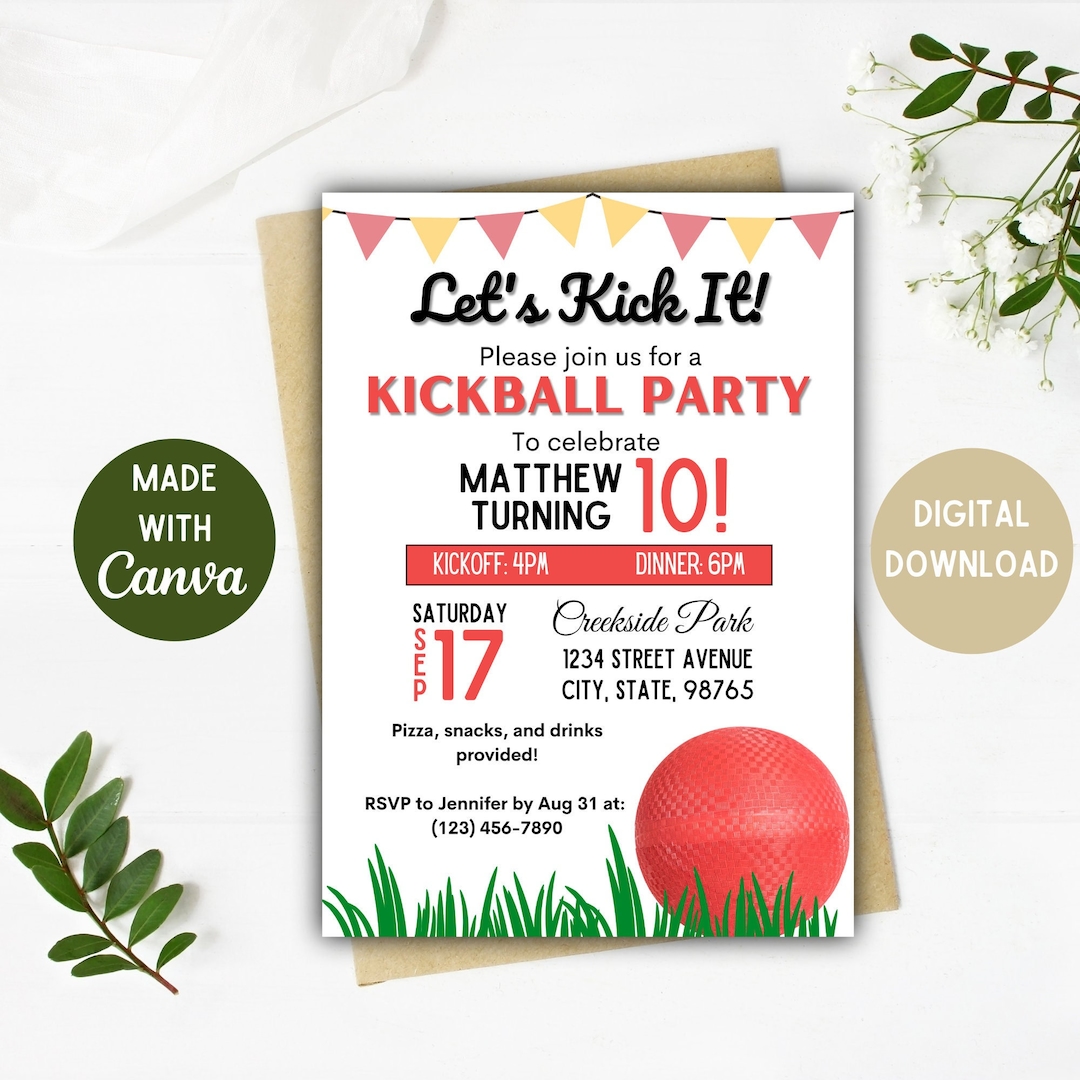 Kickball Party Invitation Kickball Party Kickball Digital Download 5x7