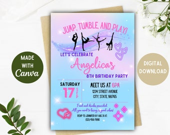 Invitación de cumpleaños de gimnasia / Invitaciones de gimnasia / Invitación de gimnasia / DESCARGA DIGITAL EDITABLE / 5x7, 4 x 6 pulgadas / Regalo de gimnasia