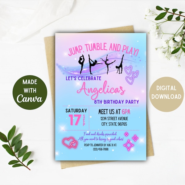 Gymnastic Birthday Invitation | Gymnastics Invitations | Gymnastic Invitation | EDITABLE DIGITAL DOWNLOAD | 5x7, 4x6 inch | Gymnastic Gift