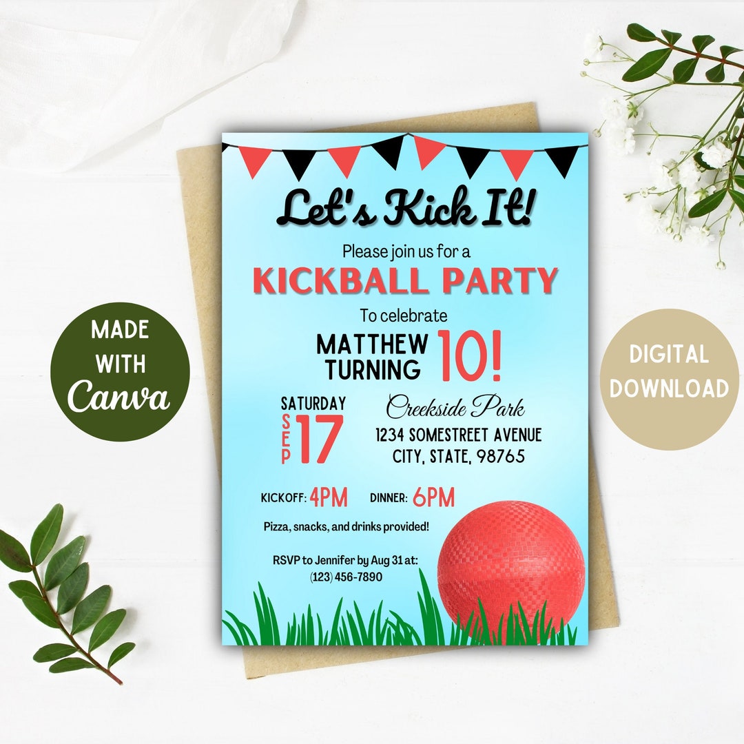 Kickball Party Invitation Kickball Party Kickball Digital Download 5x7