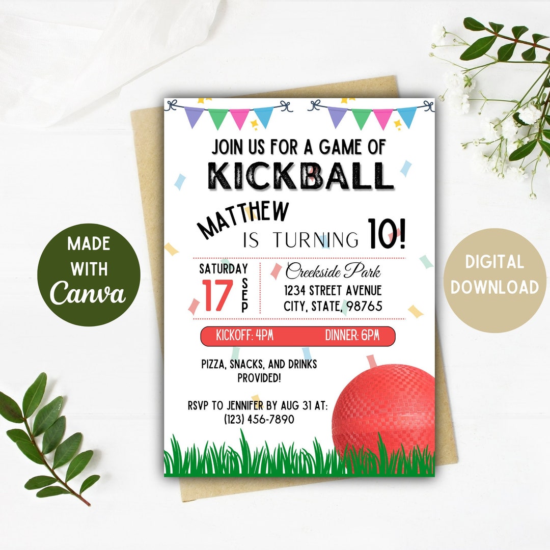 Kickball Party Invitation Kickball Party Kickball Digital Download 5x7