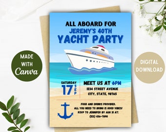 Invitación para fiesta de cumpleaños en yate PLANTILLA / Invitación para fiesta en yate / Fiesta en yate / Invitación para yate / Descarga digital / Opciones de 5 x 7 4 x 6 pulgadas