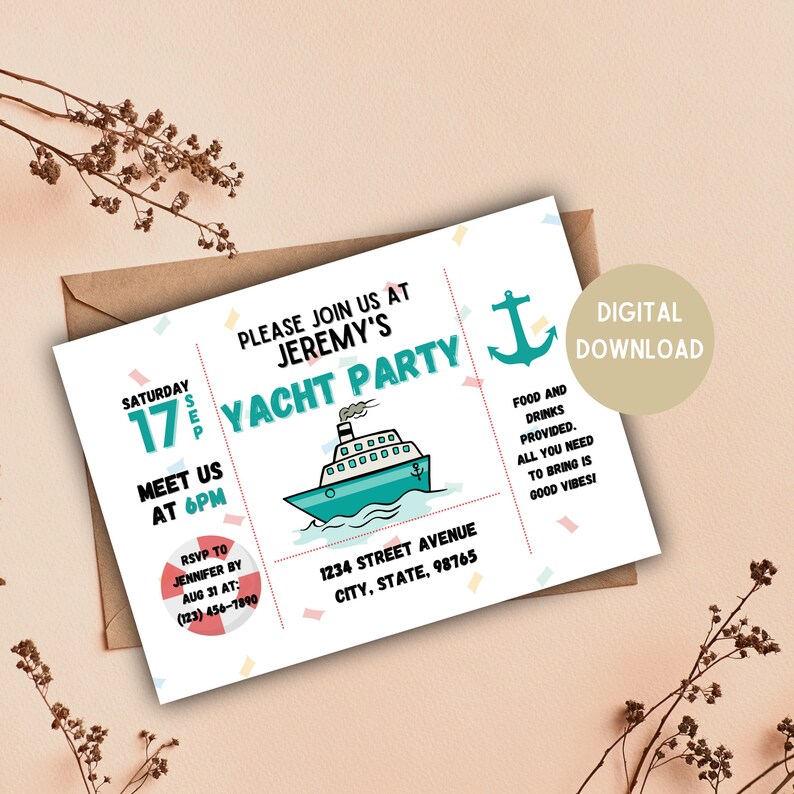 Yacht Birthday Party Invitation TEMPLATE Yacht Party Invitation Yacht