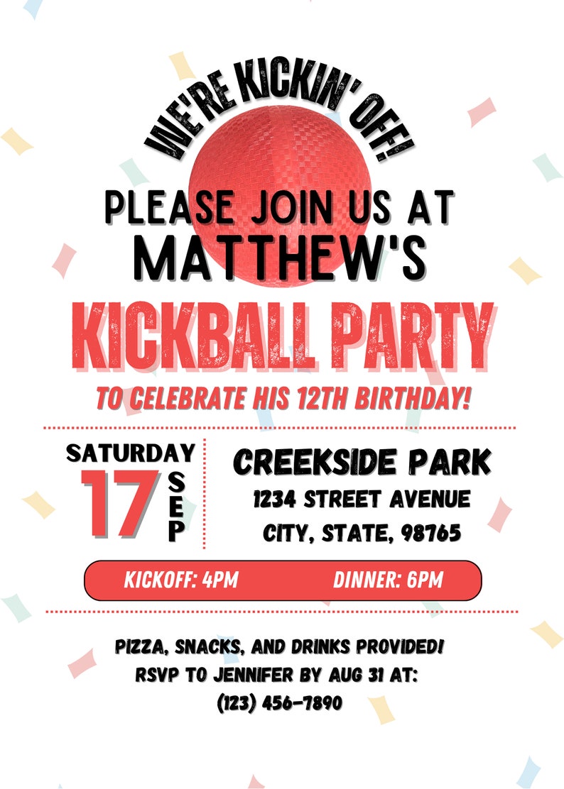 Kickball Party Invitation Kickball Party Kickball Digital Download 5x7