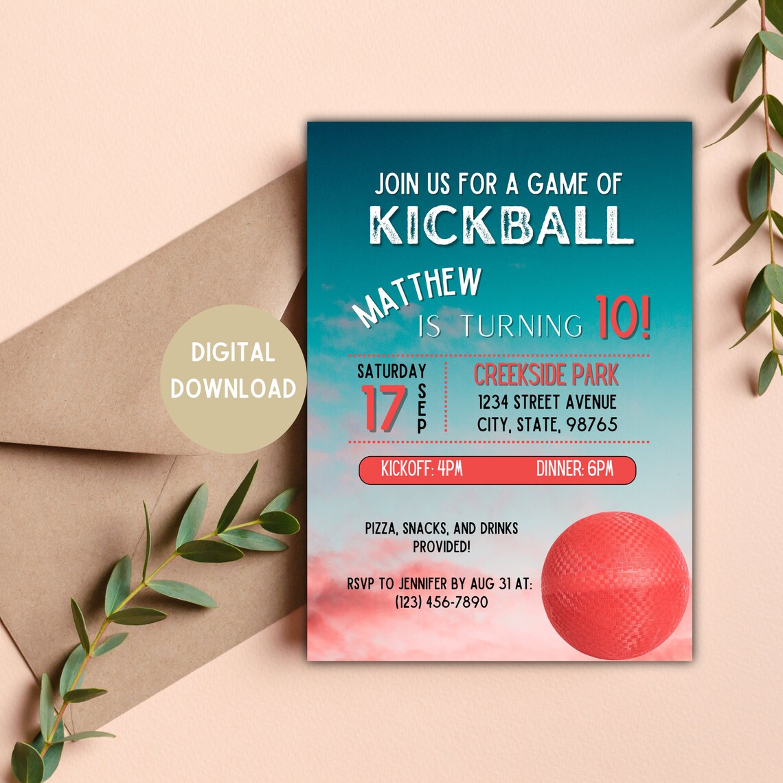 Kickball Party Invitation Kickball Party Kickball Invitation Digital
