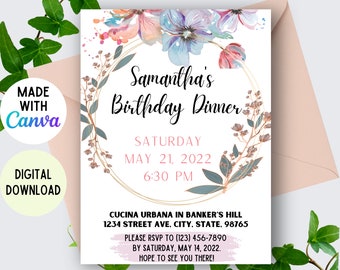 Plantilla de invitación de cumpleaños (5 x 7 pulgadas) / Editable en Canva / Estética, fácil de usar, plantilla de invitación de cumpleaños / Descarga instantánea