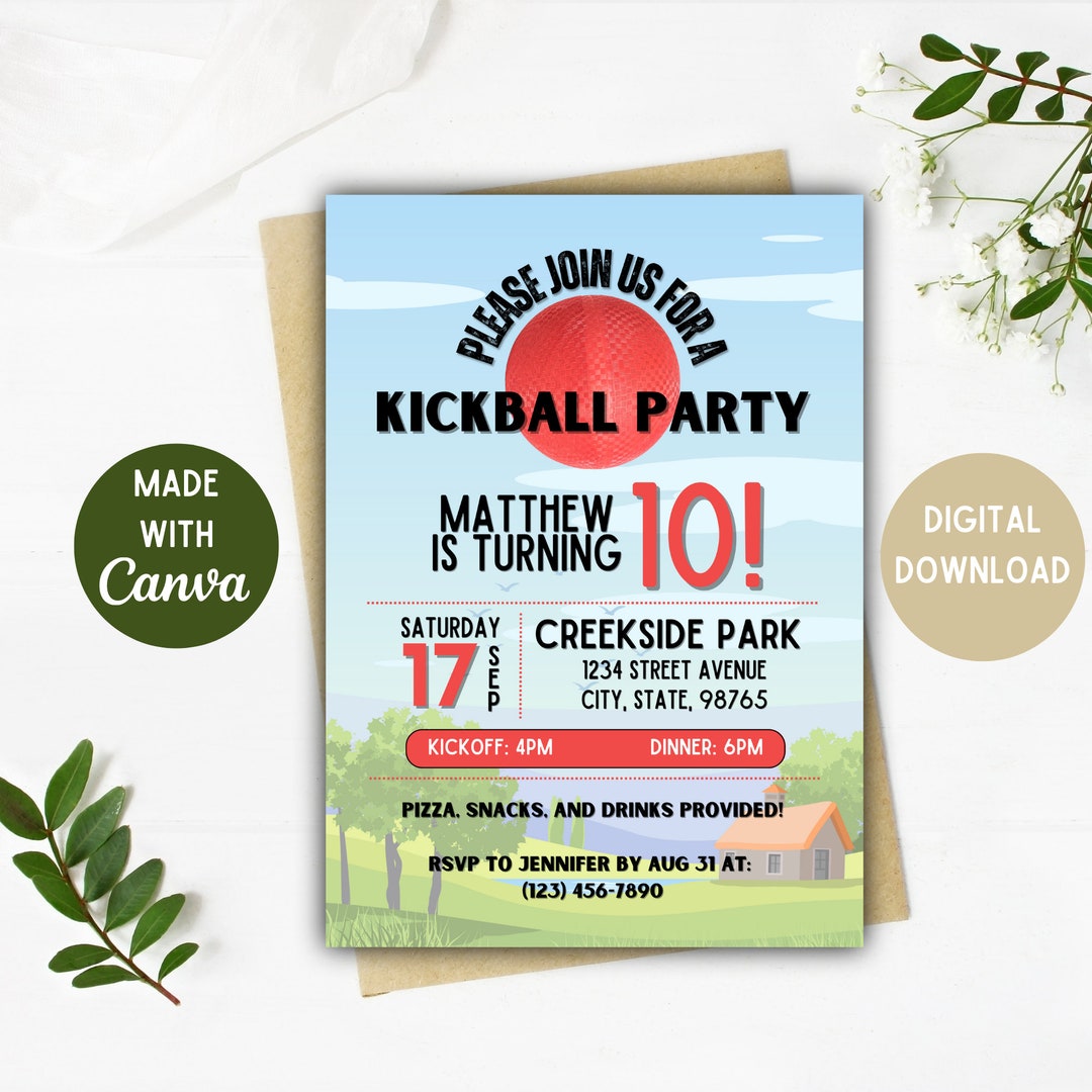 Kickball Party Invitation Kickball Party Kickball Digital Download 5x7
