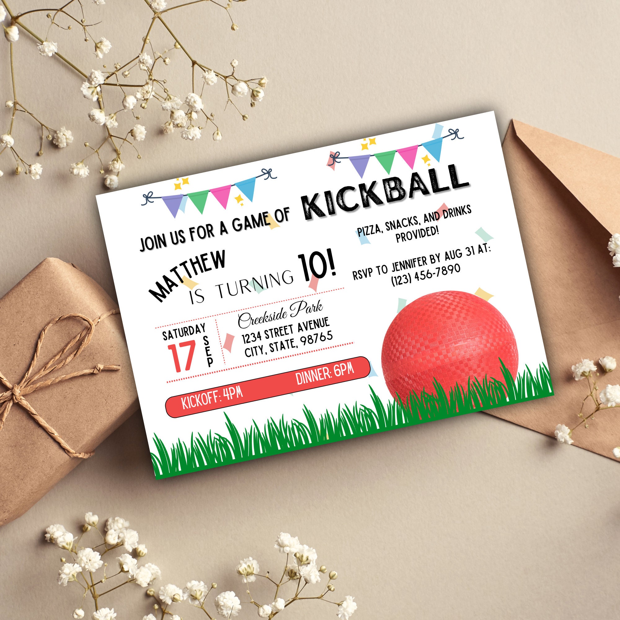 Kickball Party Invitation Kickball Party Kickball Digital Download 5x7