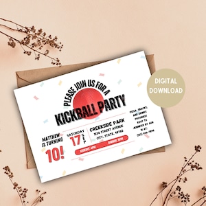 Kickball Party Invitation | Kickball Party | Kickball | Digital Download | 5x7, 4x6 Inch Options | Kickball Birthday Invite | Editable Card