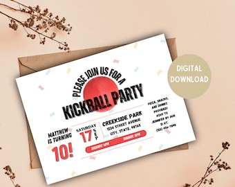 Invitación a fiesta de kickball / Fiesta de kickball / Kickball / Descarga digital / Opciones de 5 x 7, 4 x 6 pulgadas / Invitación de cumpleaños de kickball / Tarjeta editable