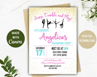 Invitaciones de gimnasia / Invitación de cumpleaños de gimnasia / Regalo de gimnasia / DESCARGA DIGITAL / Opciones de 5 x 7, 4 x 6 pulgadas / Invitación de gimnasia