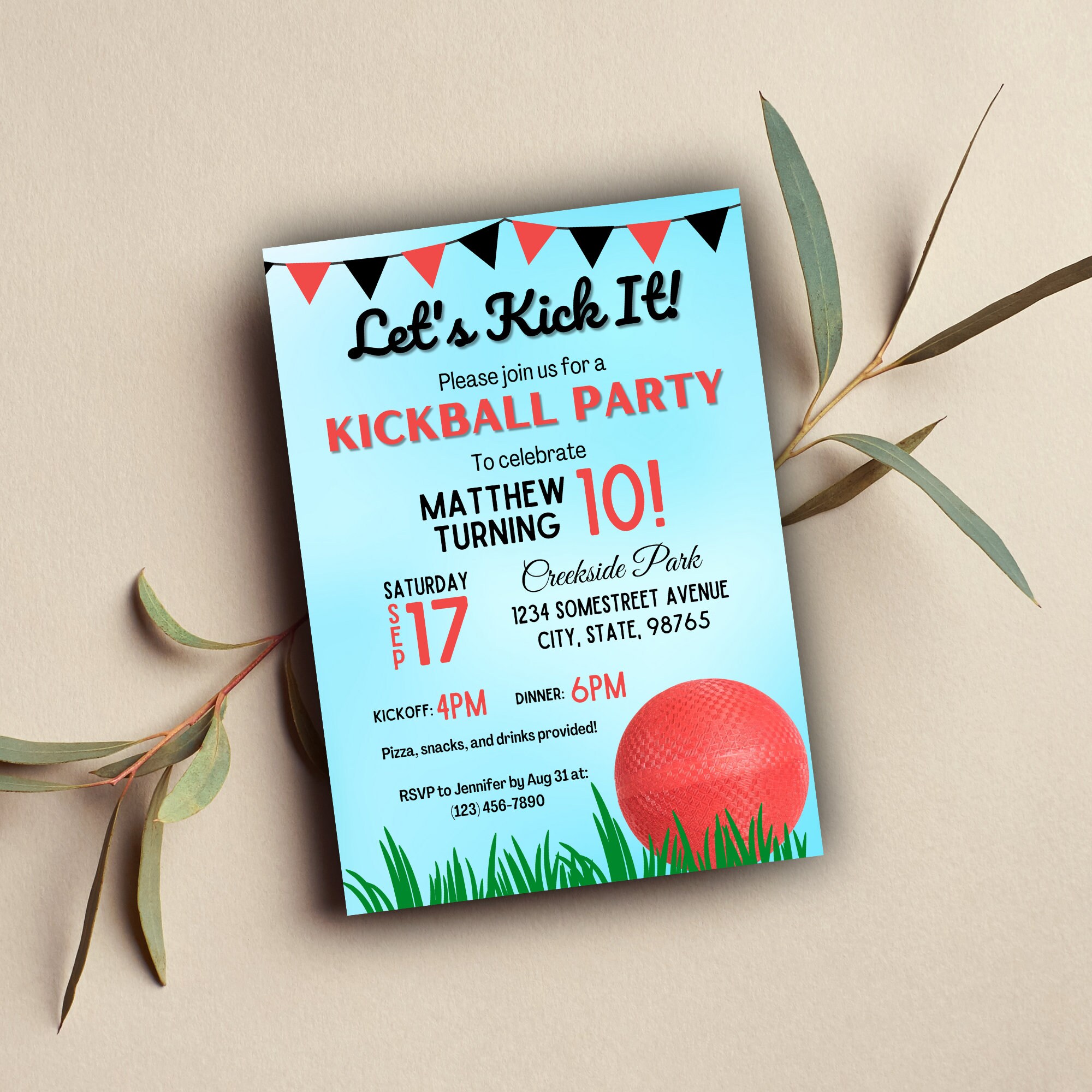 Kickball Party Invitation Kickball Party Kickball Digital Download 5x7