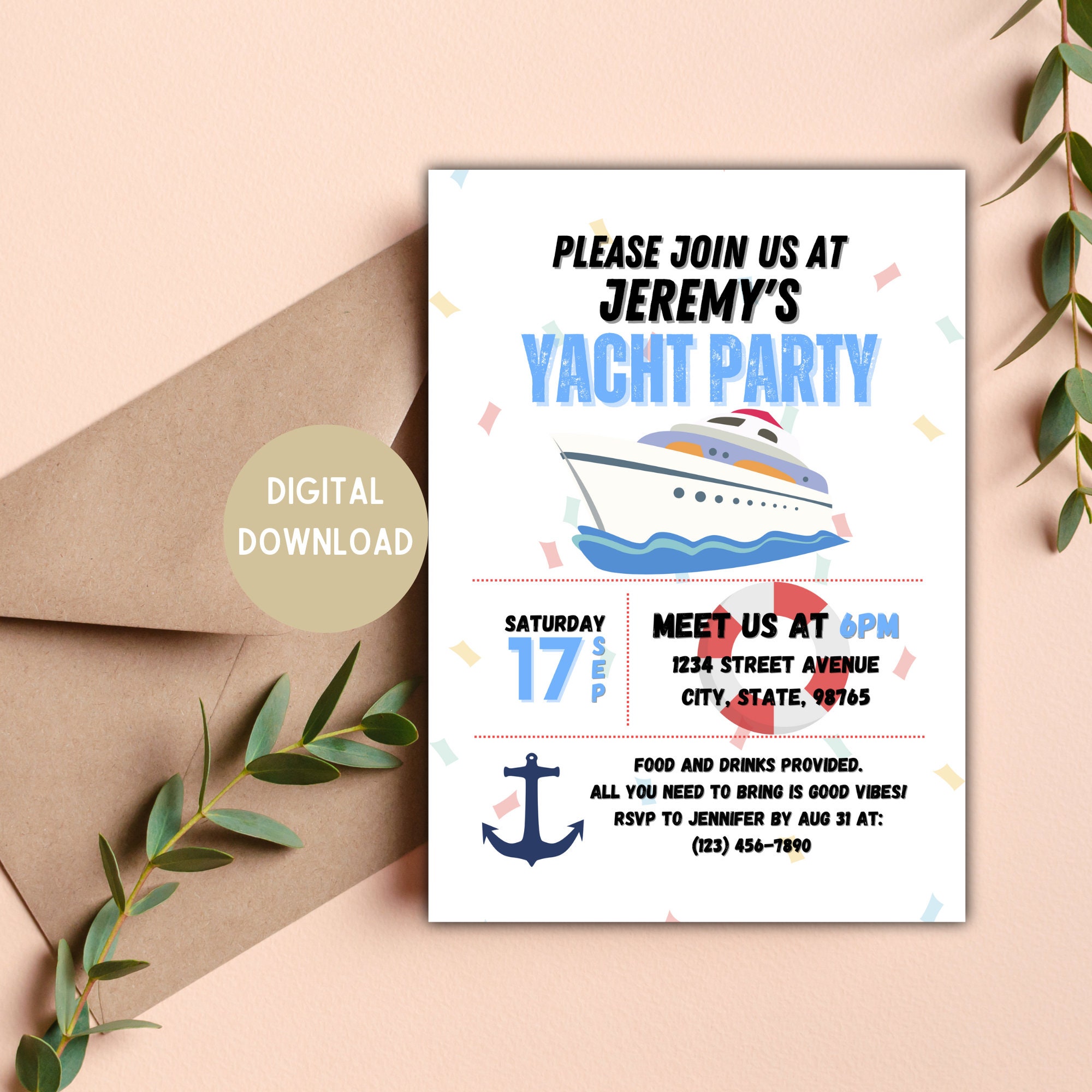 Yacht Birthday Party Invitation TEMPLATE Yacht Party Invitation Yacht