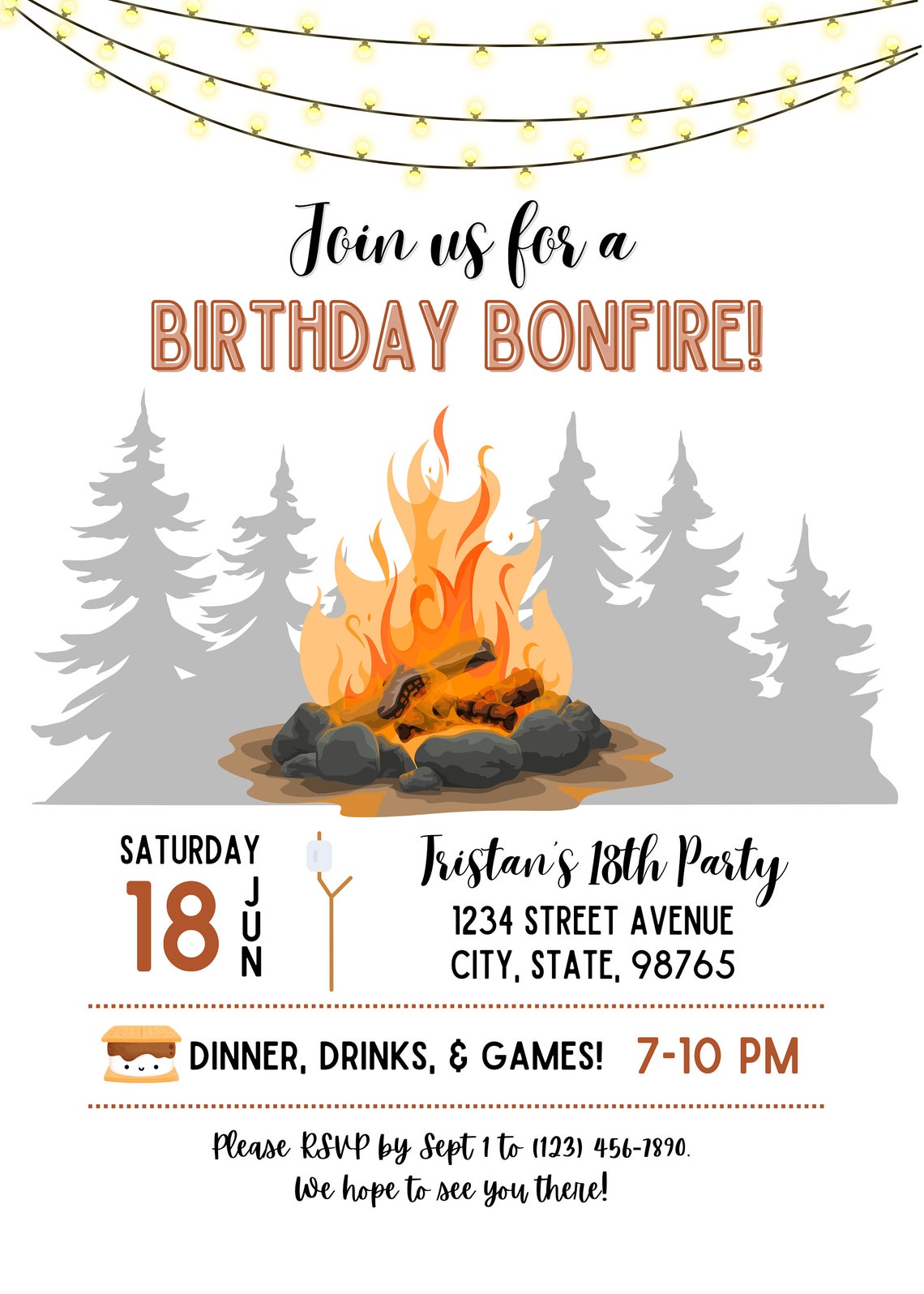 Bonfire Birthday Invitation digital Download Booze and - Etsy