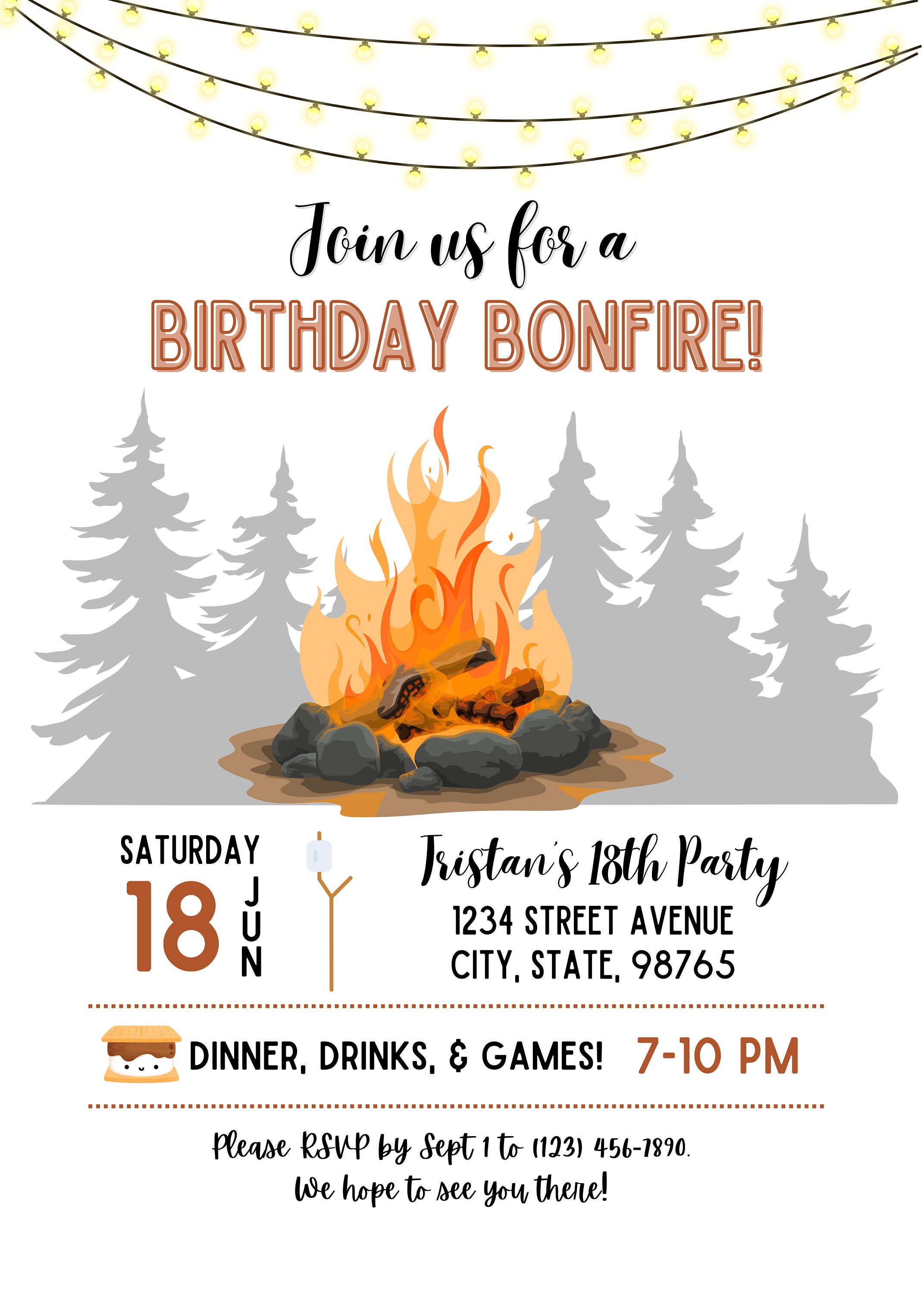 Bonfire Birthday Invitation (digital Download) | Booze and Bonfires ...