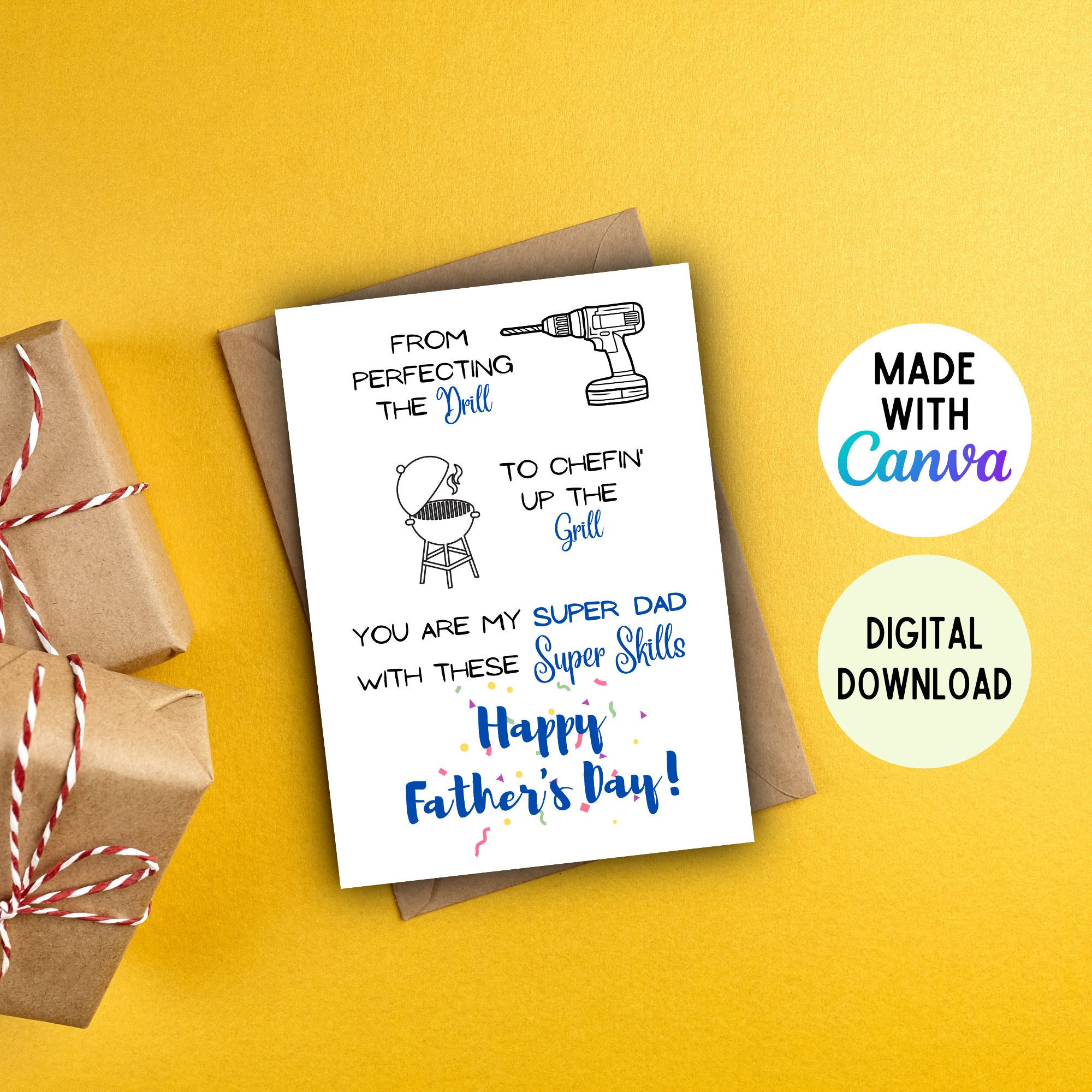 Father's Day Printable Foldable Card Template Fathers Day Card Gift for ...