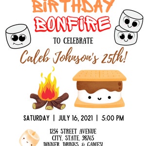 Bonfire Birthday Invitation DIGITAL TEMPLATE Bonfire - Etsy