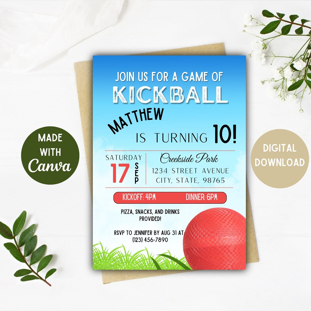 Kickball Party Invitation Kickball Party Kickball Digital Download 5x7, 4x6 Inch Options