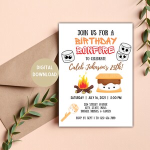 Bonfire Birthday Invitation DIGITAL TEMPLATE Bonfire - Etsy