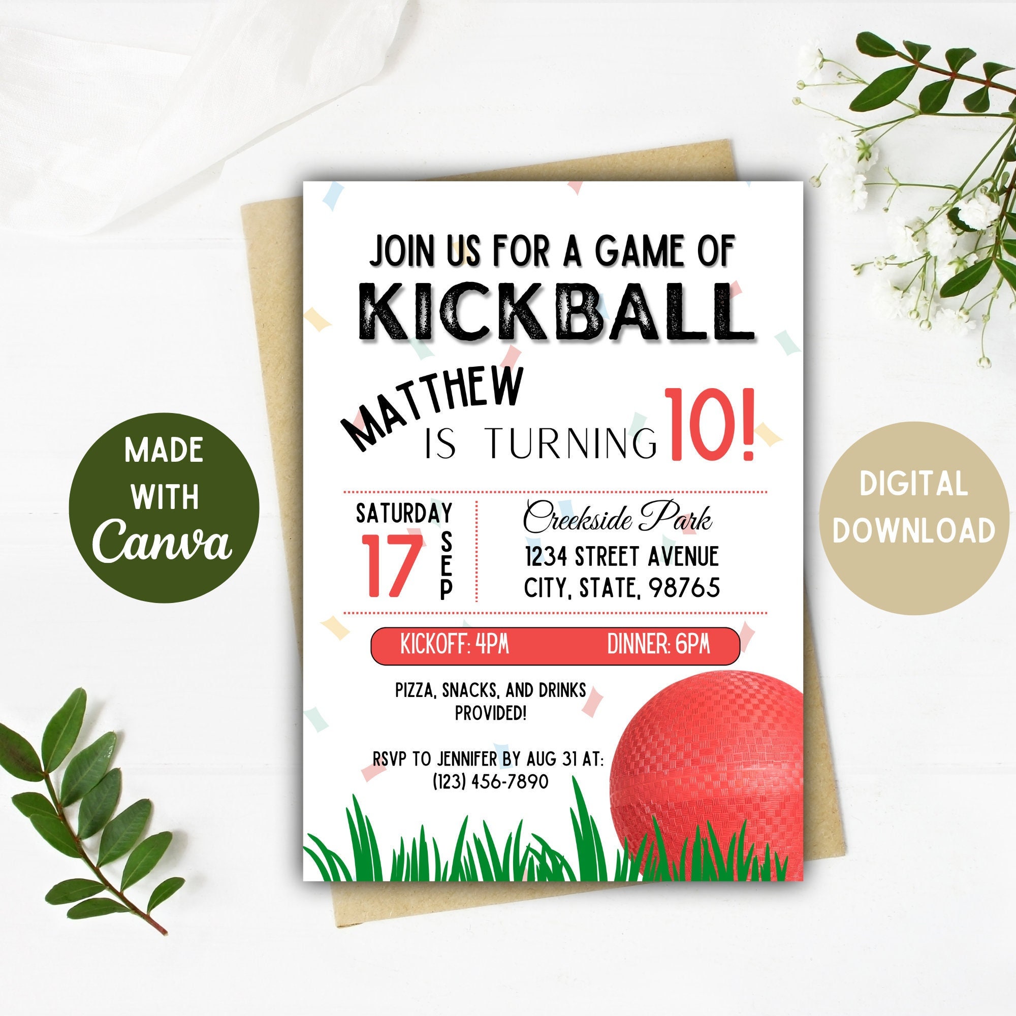Kickball Party Invitation Kickball Party Kickball Digital Download 5x7