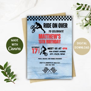 Invitation anniversaire BMX | Anniversaire BMX | Téléchargement numérique | Mx Bmx Police Bmx SV Bmx S Bmx Anniversaire | 5 x 7, 4 x 6 po. Options modifiables Bmx Bike Party