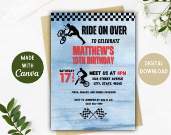 Invitación de cumpleaños de BMX / Cumpleaños de BMX / Descarga digital / Fuente Mx Bmx Bmx SV Bmx S Cumpleaños de Bmx / Opciones de 5 x 7, 4 x 6 pulgadas Fiesta de bicicletas BMX editable