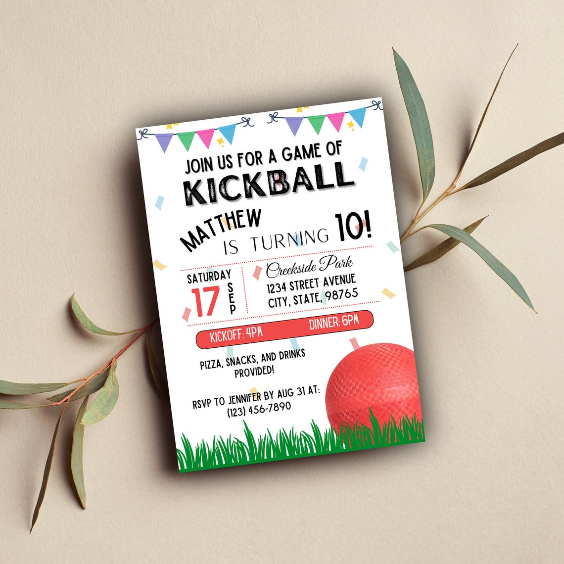 Kickball Party Invitation Kickball Party Kickball Digital Download 5x7