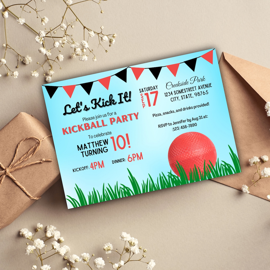 Kickball Party Invitation Kickball Party Kickball Digital Download 5x7
