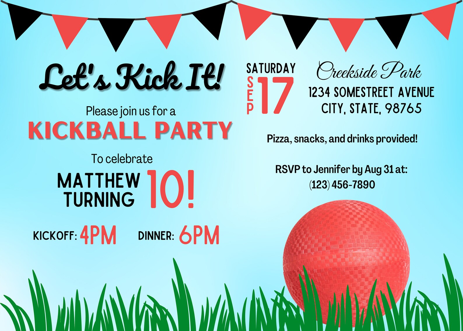 Kickball Party Invitation Kickball Party Kickball Digital Download 5x7