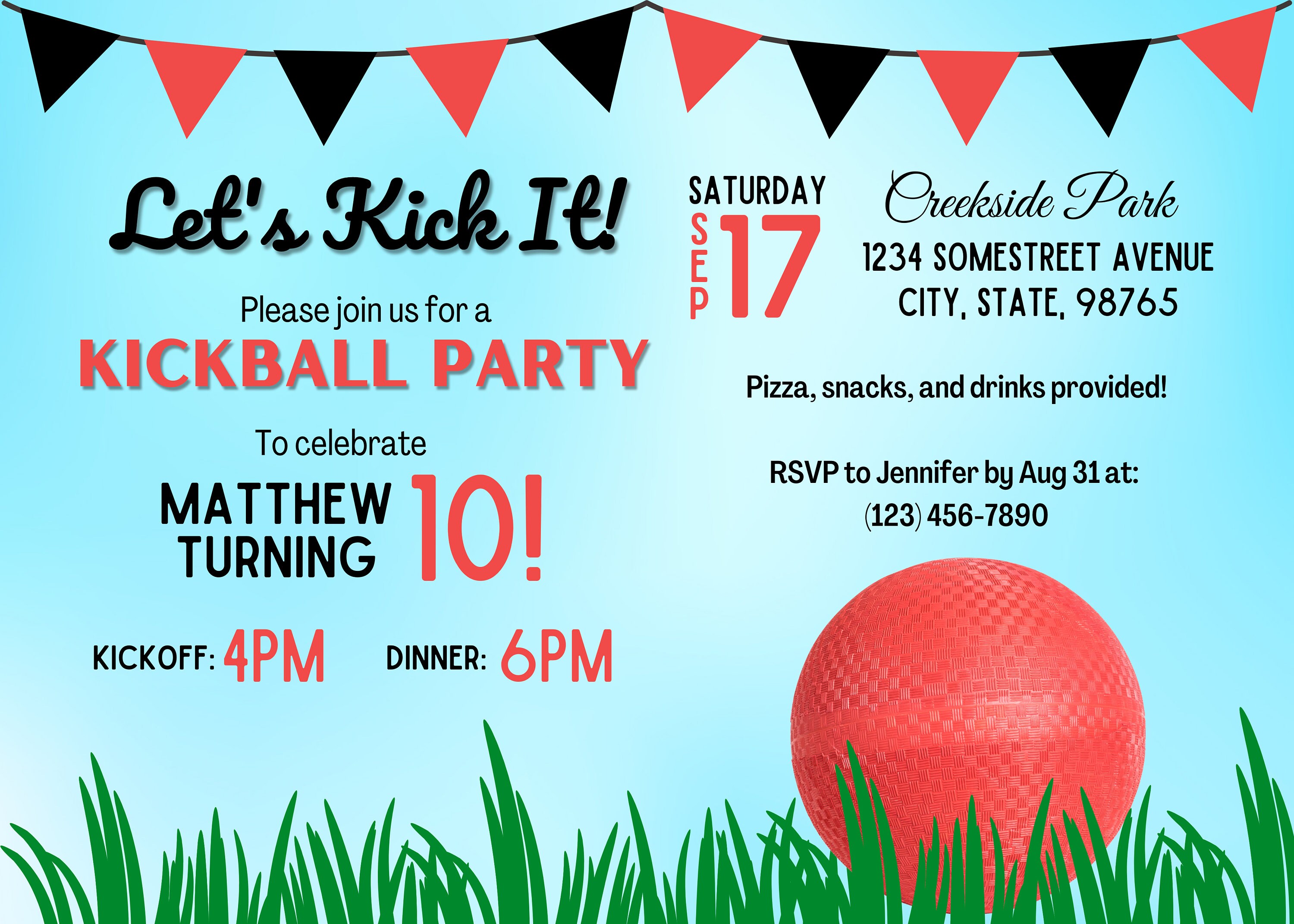 Kickball Party Invitation Kickball Party Kickball Digital Download 5x7