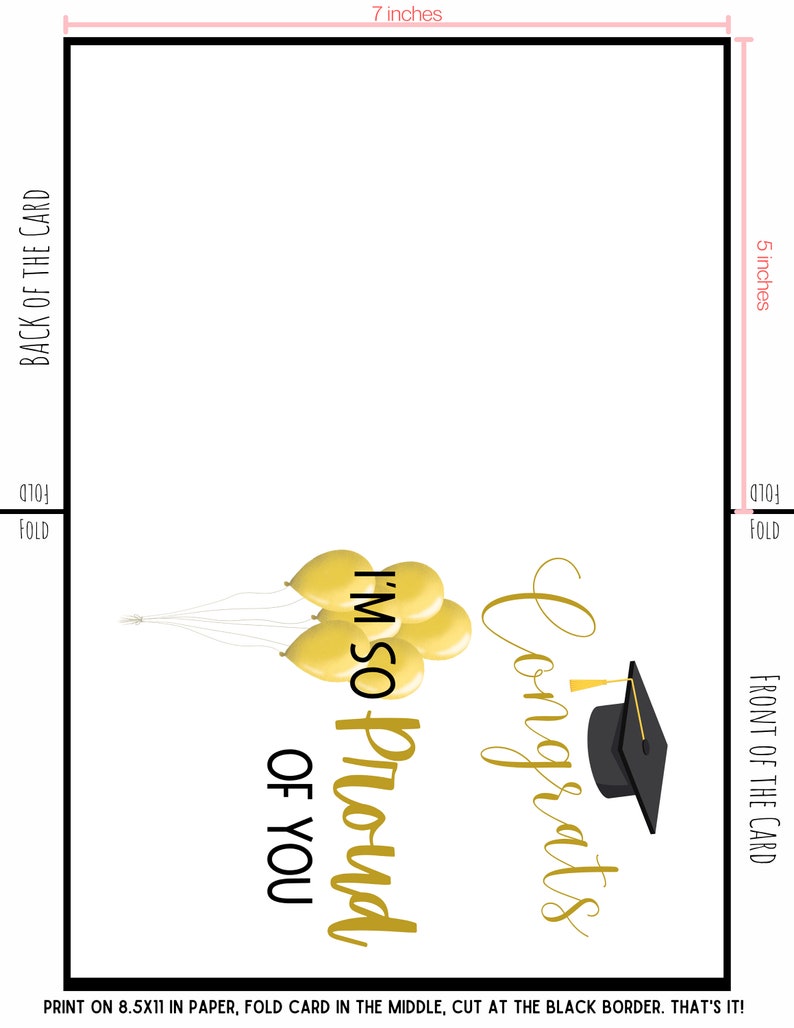 Graduation Card Congrats Grad Printable Template 5x7in - Etsy