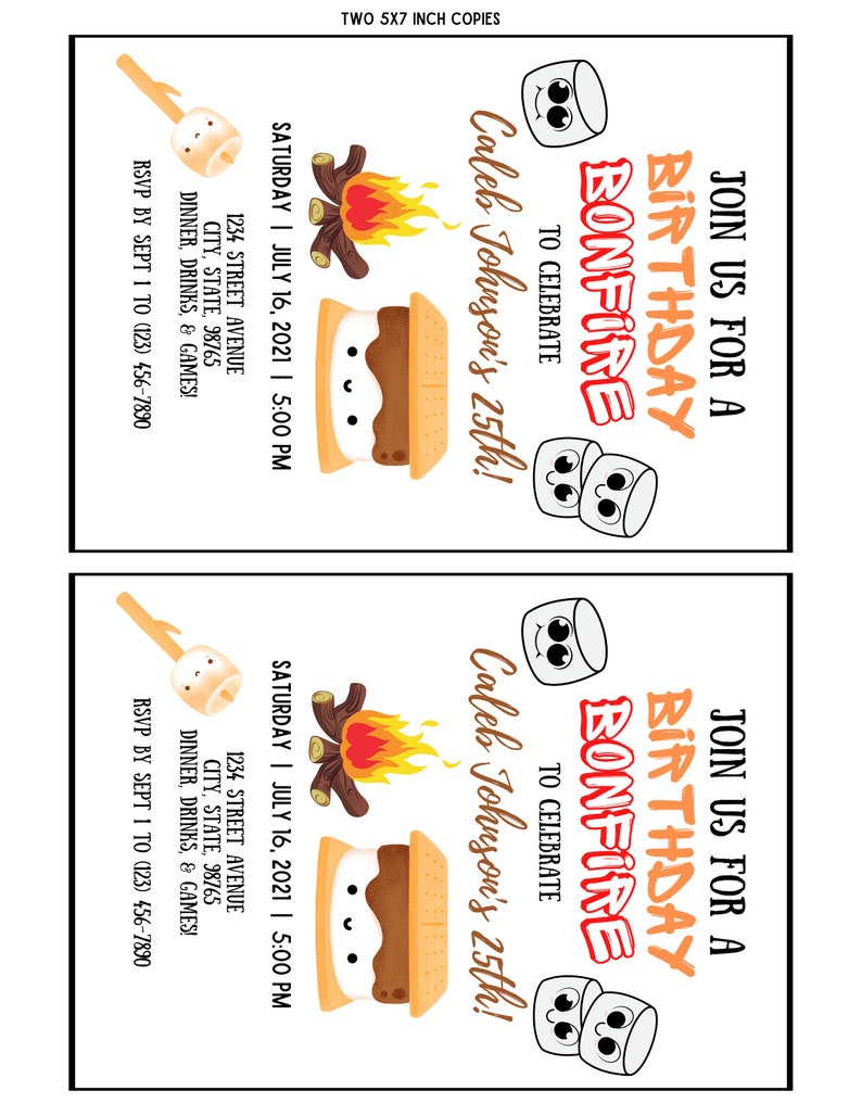 Bonfire Birthday Invitation DIGITAL TEMPLATE Bonfire - Etsy