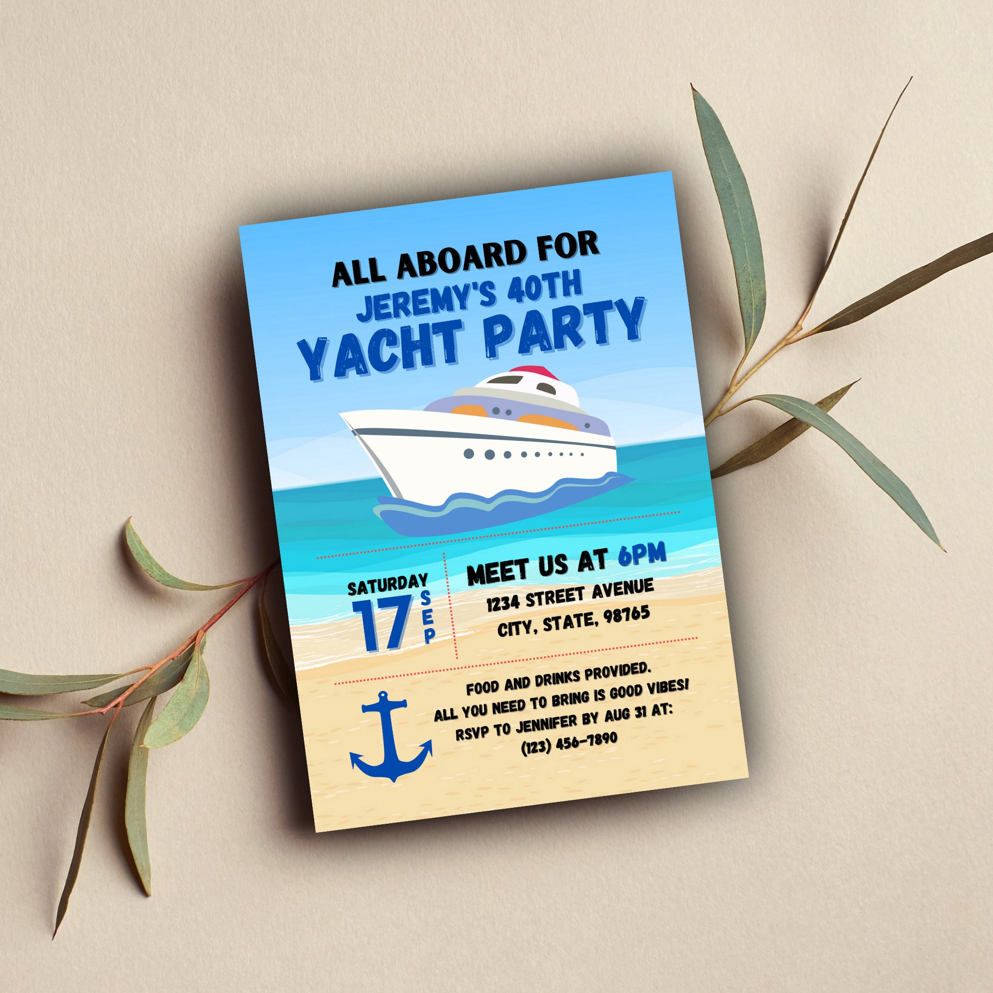 Yacht Birthday Party Invitation TEMPLATE Yacht Party Invitation Yacht
