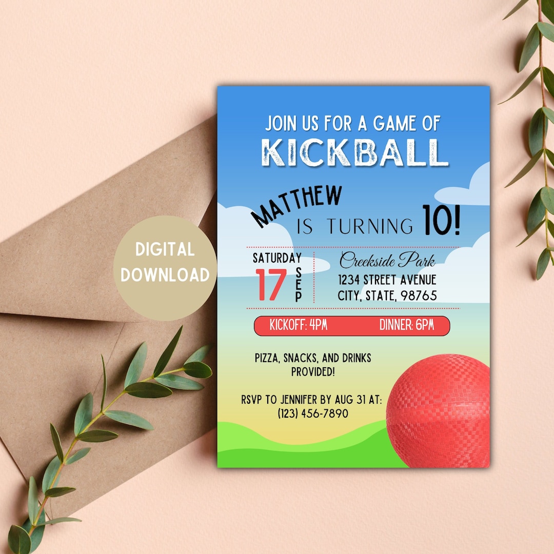 Kickball Party Invitation Kickball Party Kickball Digital Download 5x7