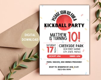 Invitación a fiesta de kickball / Fiesta de kickball / Kickball / Descarga digital / Opciones de 5 x 7, 4 x 6 pulgadas / Invitación de cumpleaños de kickball / Tarjeta editable