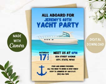 Invitación para fiesta de cumpleaños en yate PLANTILLA / Invitación para fiesta en yate / Fiesta en yate / Invitación para yate / Descarga digital / Opciones de 5 x 7 4 x 6 pulgadas