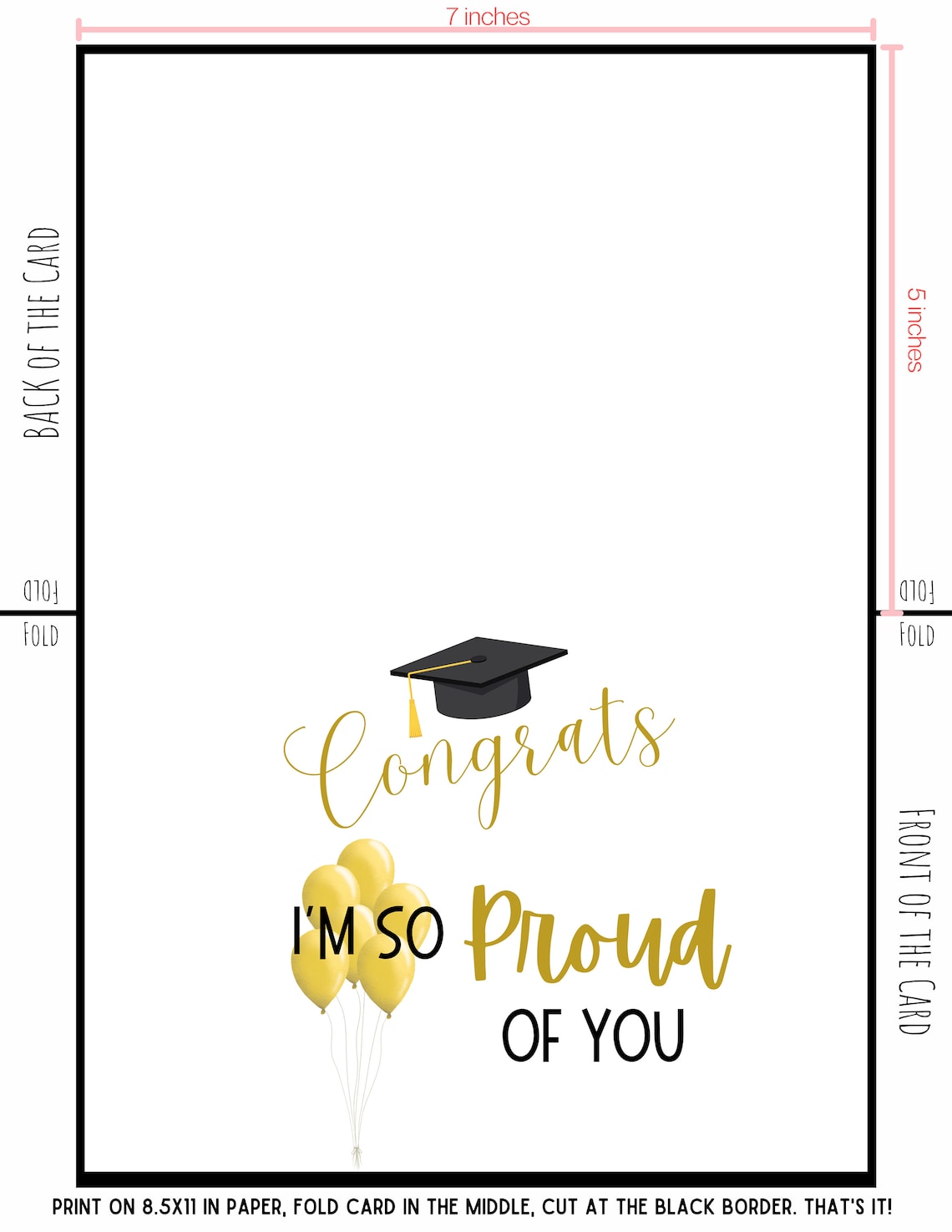 Graduation Card Congrats Grad Printable Template 5x7in - Etsy