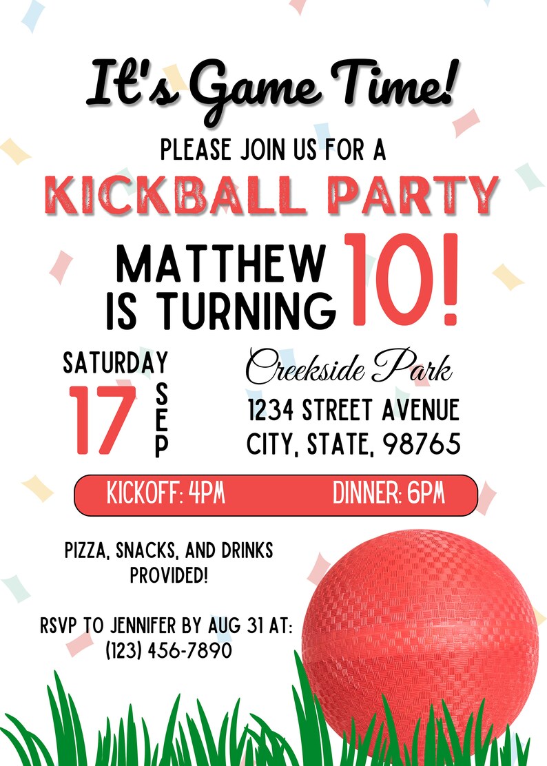 Kickball Party Invitation Kickball Party Kickball Digital Download 5x7
