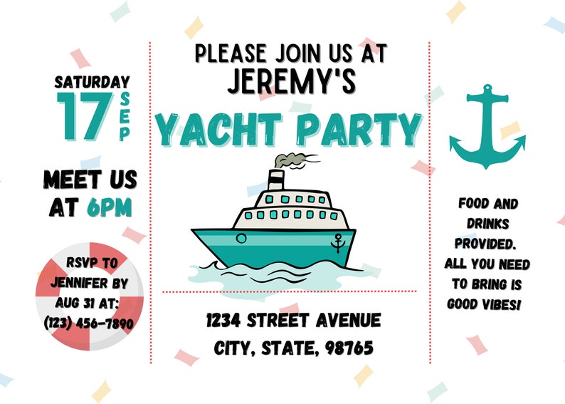 Yacht Birthday Party Invitation TEMPLATE Yacht Party Invitation Yacht